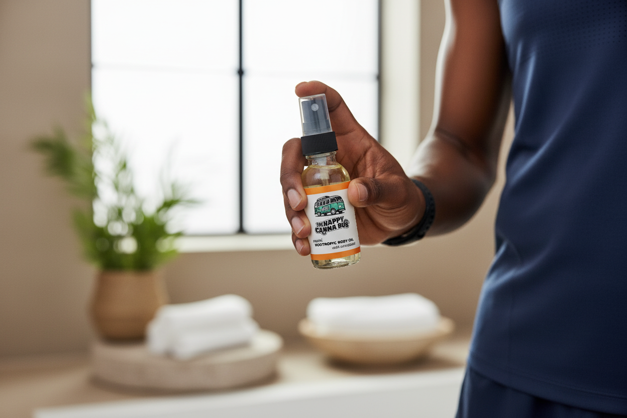 citrus travel nootropic body oil by the happy canna bus thc free hemp